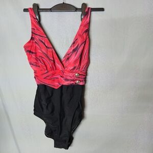 Christina One Piece Red Black Swim Suit Like New Size 10